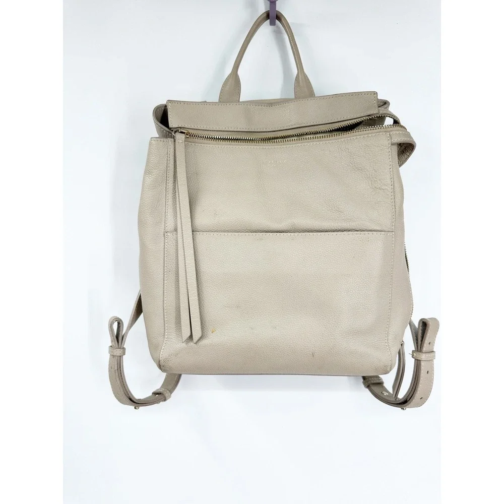 Mina Baie FLAW Diaper Bag Backpack Harper Tan Leather Minimalist Mom Bag
